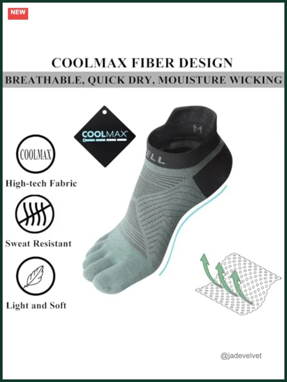 COOLMAX Five Finger Toe Socks No Show Athletic Running Socks 3 Pairs